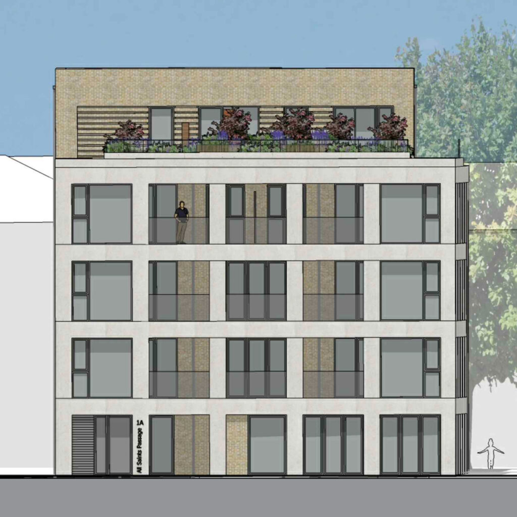 Original design of Evagreen's front facade featuring yellow bricks